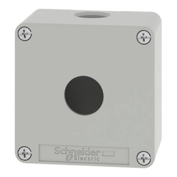 Empty enclosure, zinc alloy, grey RAL 7032, 1 cut-out, Ø22 mm, 80x80x51.5 mm - Schneider Electric - XAPG19201