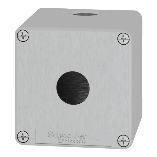 Empty enclosure, zinc alloy, grey RAL 7032, 1 cut-out, Ø22 mm, 80x80x77 mm - Schneider Electric - XAPG19501