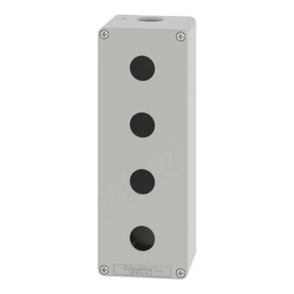 Empty enclosure, zinc alloy, grey RAL 7032, 4 cut-outs, Ø22 mm, 80x220x77 mm - Schneider Electric - XAPG49504