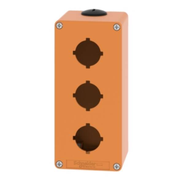 Harmony XAP, XB2 SL, Empty control station, zinc alloy, orange, M25, 3 cut-outs 30mm with notches, 80 x 175 x 77 - Schneider Electric - XAPO3603