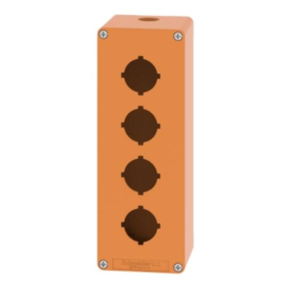 Harmony XAP, XB2 SL, Empty control station, zinc alloy, orange, M25, 4 cut-outs 30mm with notches, 80 x 220 x 77 - Schneider Electric - XAPO4604