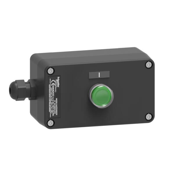 Control station, plastic, start function, 1 flush push button, green, 1 NO, ATEX - Schneider Electric - XAWG100EX