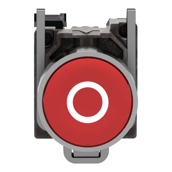 red flush complete pushbutton Ø22 spring return 1NC "O" - Schneider Electric - XB4BA4322