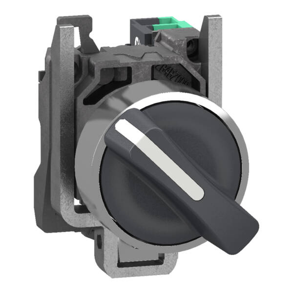 Selector switch, Harmony XB4, metal, black, 22mm, 2 positions, stay put, 1 NO, compact push in terminals - Schneider Electric - XB4BD215