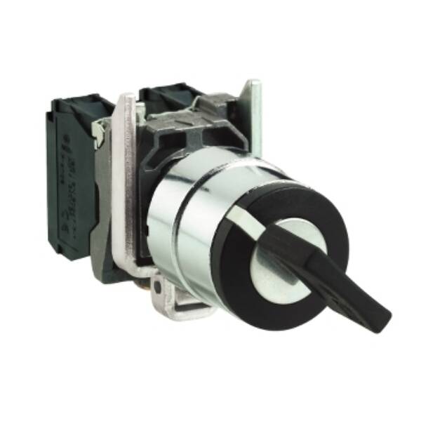 Selector switch, Harmony XB4, black key 458 A, Ø22 mm 2 position stay put 1 NO 600 V - Schneider Electric - XB4BG2110