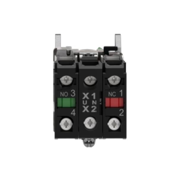 Illuminated selector switch, Harmony XB4, metal, green handle, 22mm, universal LED, 2 positions, 1NO + 1NC, 110...120V AC - Schneider Electric - XB4BK123G5