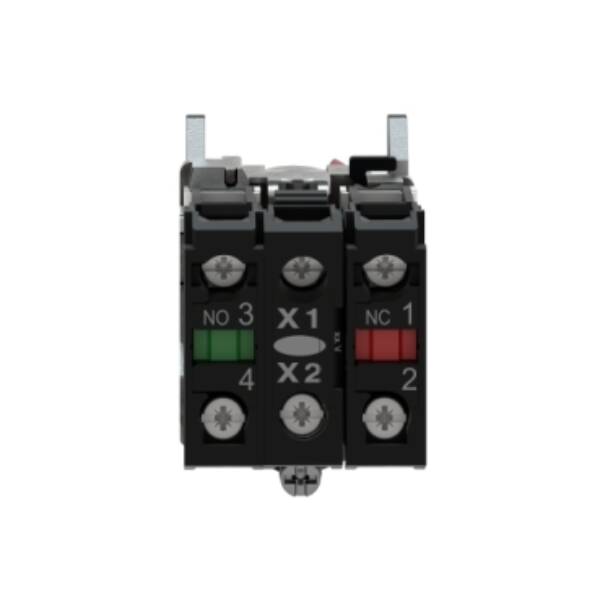 Illuminated selector switch, Harmony XB4, metal, red handle, 22mm, universal LED, 2 positions, 1NO + 1NC, 110...120V AC - Schneider Electric - XB4BK124G5