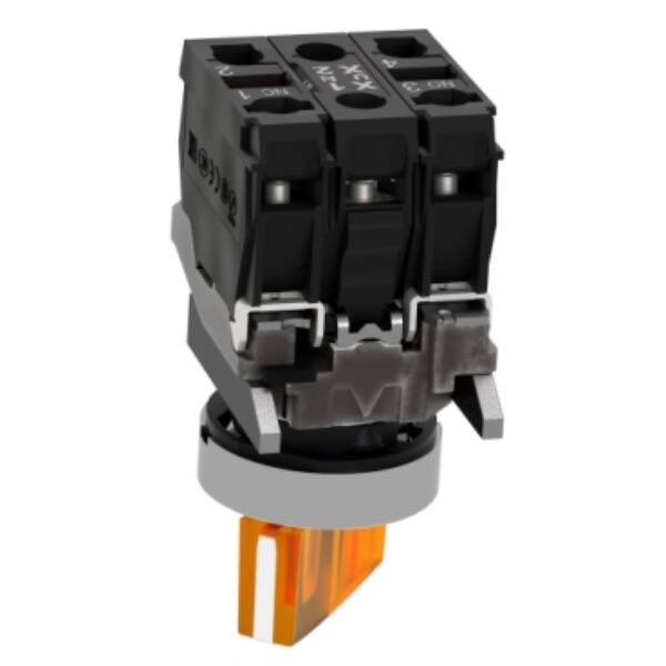 Illuminated selector switch, Harmony XB4, metal, orange handle, 22mm, universal LED, 2 positions, 1NO + 1NC, 230...240V AC - Schneider Electric - XB4BK125M5