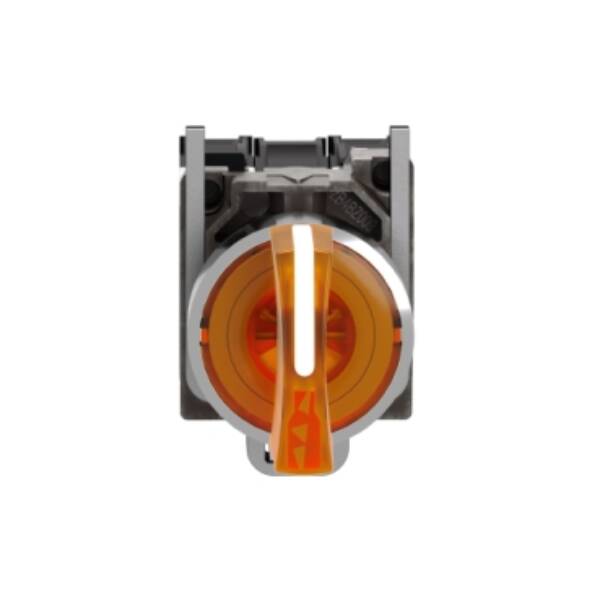 Illuminated selector switch, Harmony XB4, metal, orange handle, 22mm, universal LED, 3 positions, 1NO + 1NC, 24V AC DC - Schneider Electric - XB4BK135B5