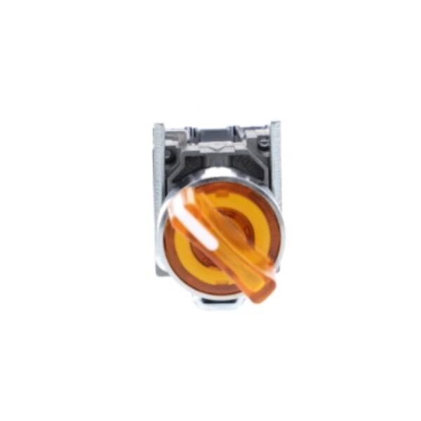 Illuminated selector switch, Harmony XB4, metal, orange handle, 22mm, universal LED, 3 positions, 1NO + 1NC, 230...240V AC - Schneider Electric - XB4BK135M5