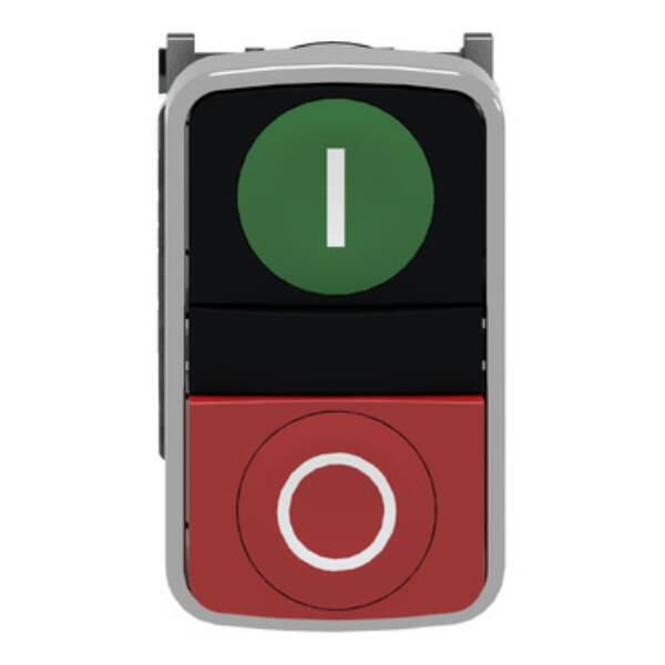 Double-headed push button, metal, Ø22, 1 green flush marked I + 1 red projecting marked O, 1 NO + 1 NC - Schneider Electric - XB4BL73415