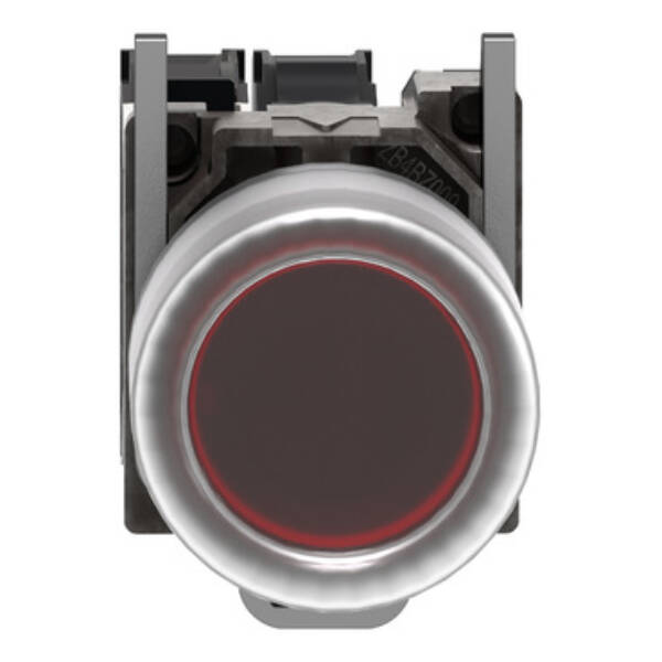 Complete illuminated push button, Harmony XB4, metal, flush, red, Ø22 mm, spring return, booted, 24 V AC/DC, 1 NO, ATEX - Schneider Electric - XB4BP483B5EX