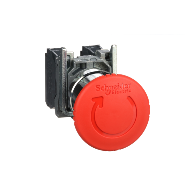 Emergency stop switching off, metal, red mushroom, Ø40, Ø22, trigger latching turn to release, 1 NO + 1 NC - Schneider Electric - XB4BS8445