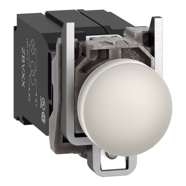 Pilot light, Harmony XB4,metal, white, 22mm, universal LED, plain lens, 400V AC - Schneider Electric - XB4BV5B1