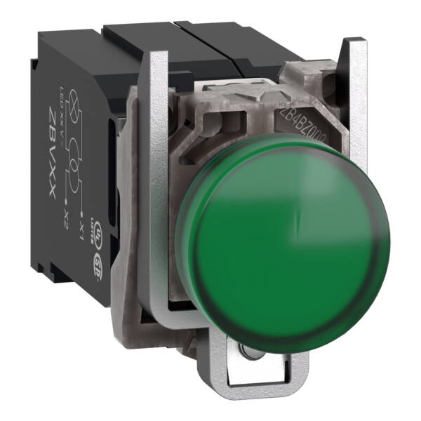 Pilot light, Harmony XB4,metal, green, 22mm, universal LED, plain lens, 400V AC - Schneider Electric - XB4BV5B3