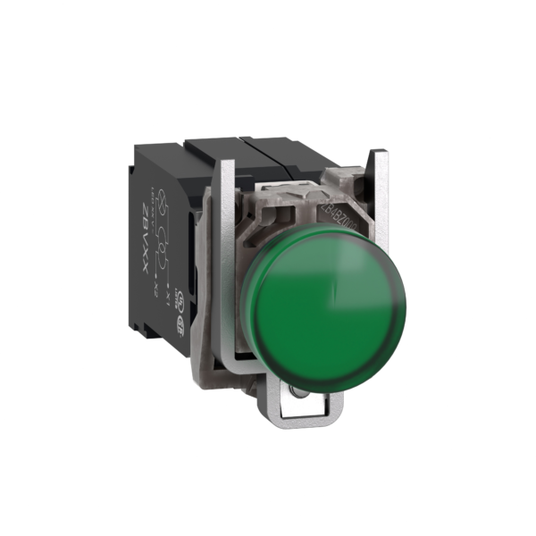 Pilot light, Harmony XB4,metal, green, 22mm, universal LED, plain lens, 400V AC - Schneider Electric - XB4BV5B3