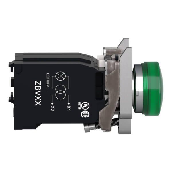 Pilot light, Harmony XB4,metal, green, 22mm, universal LED, plain lens, 400V AC - Schneider Electric - XB4BV5B3