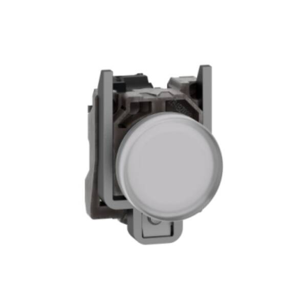 Pilot light, Harmony XB4,metal, white, 22mm, universal LED, plain lens, 110…120V AC - Schneider Electric - XB4BVG1