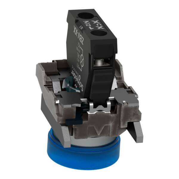 Pilot light, Harmony XB4,metal, blue, 22mm, universal LED, plain lens, 230...240V AC - Schneider Electric - XB4BVM6