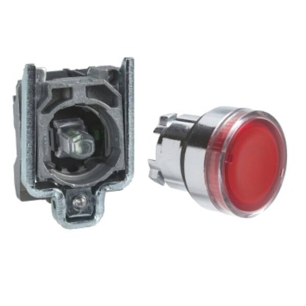 Illuminated push button, Harmony XB4, red flush complete illum pushbutton Ø22 mm spring return 1 NO 24 V - Schneider Electric - XB4BW34B1