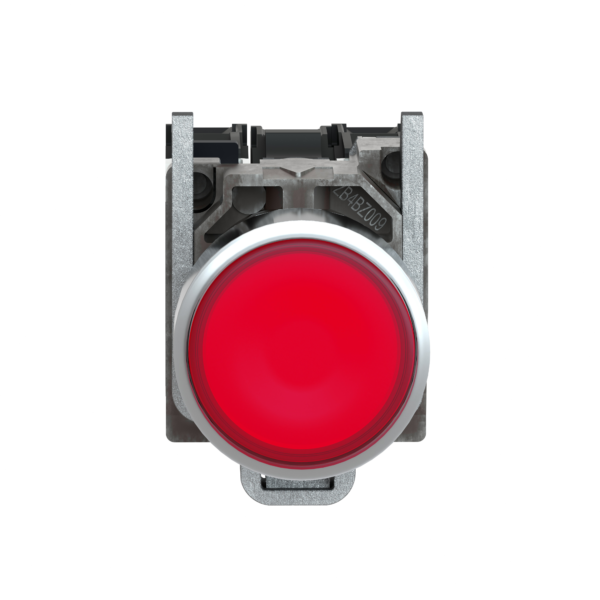 Illuminated push button, Harmony XB4, metal, red flush, 22mm, universal LED, plain lens, 1NO + 1NC, 230...240V AC - Schneider Electric - XB4BW34M5