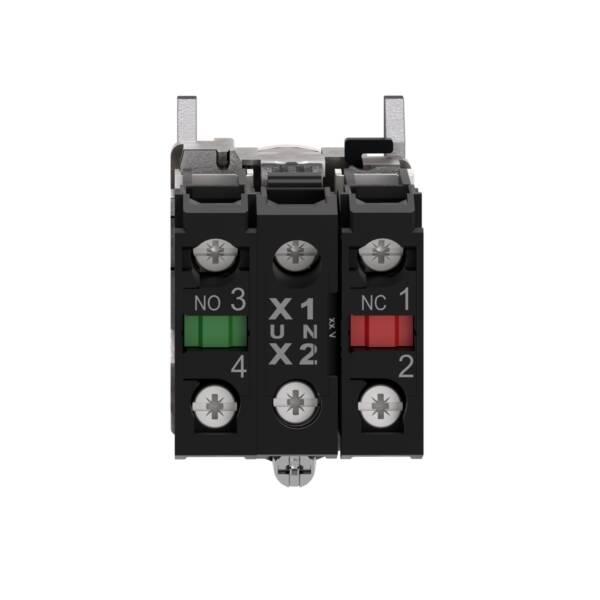 Illuminated push button, Harmony XB4, metal, red flush, 22mm, universal LED, plain lens, 1NO + 1NC, 230...240V AC - Schneider Electric - XB4BW34M5