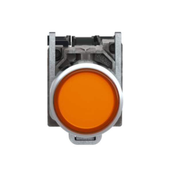 Illuminated push button, Harmony XB4, metal, orange flush, 22mm, universal LED, plain lens, 1NO + 1NC, 24V AC DC - Schneider Electric - XB4BW35B5