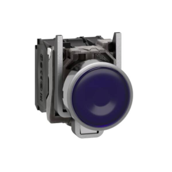 Illuminated push button, Harmony XB4, metal, blue flush, 22mm, universal LED, plain lens, 1NO + 1NC, 110...120V AC - Schneider Electric - XB4BW36G5