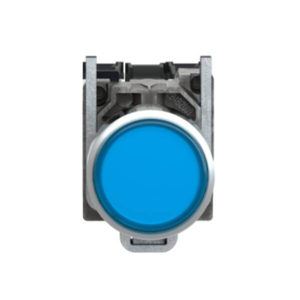 Illuminated push button, Harmony XB4, metal, blue flush, 22mm, universal LED, plain lens, 1NO + 1NC, 230...240V AC - Schneider Electric - XB4BW36M5