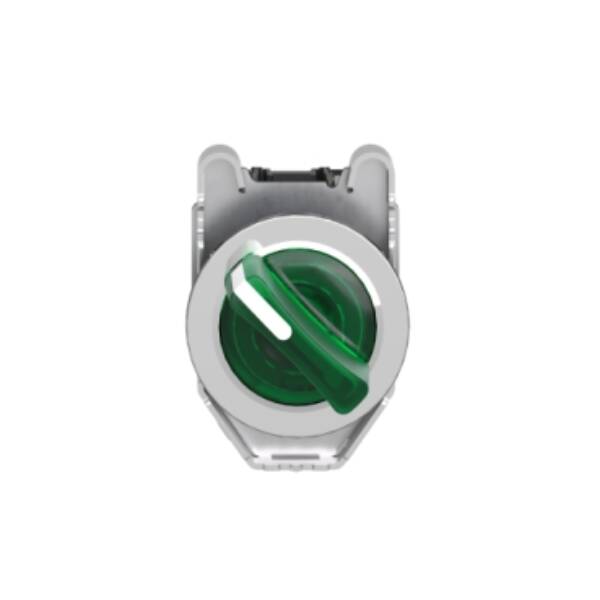 Illuminated selector switch, Harmony XB4, metal, green handle, 30mm, universal LED, 2 positions, 1NO + 1NC, 24V AC DC - Schneider Electric - XB4FK123B5