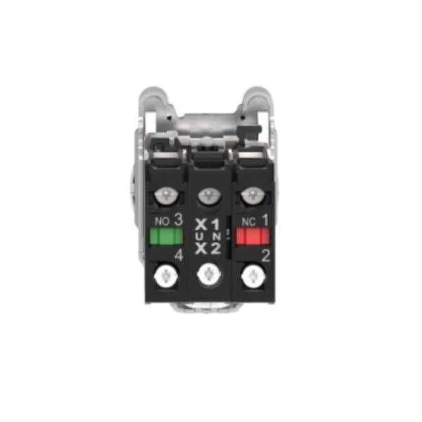 Illuminated selector switch, Harmony XB4, metal, red handle, 30mm, universal LED, 2 positions, 1NO + 1NC, 230...240V AC - Schneider Electric - XB4FK124M5