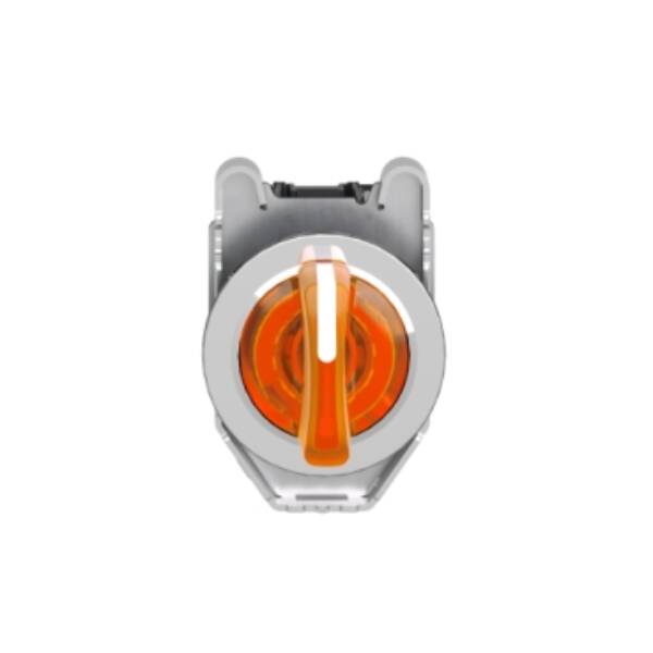 Illuminated selector switch, Harmony XB4, metal, orange handle, 30mm, universal LED, 3 positions, 1NO + 1NC, 110...120V AC - Schneider Electric - XB4FK135G5