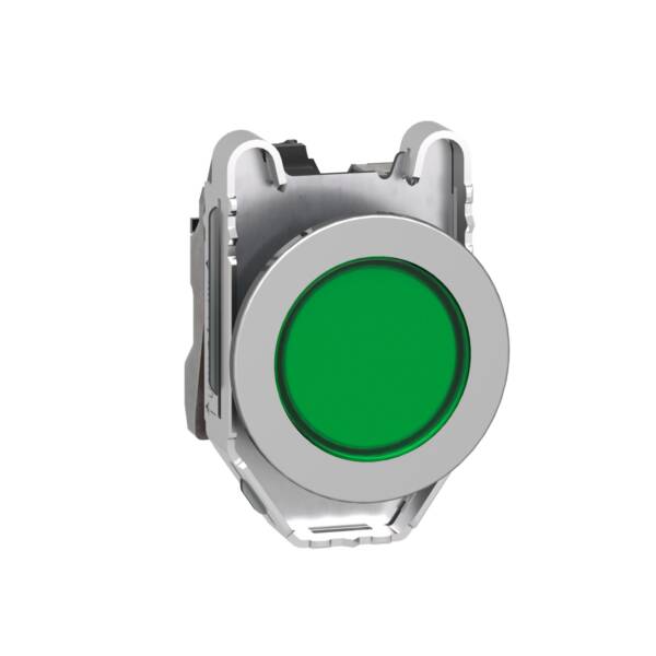 Pilot light, Harmony XB4,metal, green flush mounted, 30mm, universal LED, plain lens, 24V AC DC - Schneider Electric - XB4FVB3