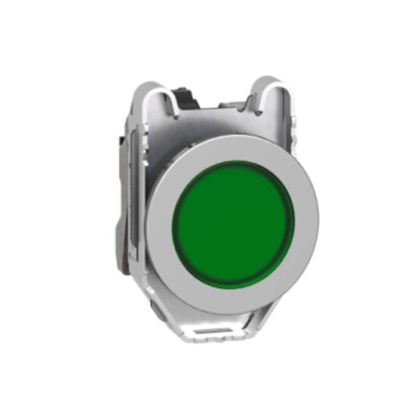 Pilot light, Harmony XB4,metal, green flush mounted, 30mm, universal LED, plain lens, 110…120V AC - Schneider Electric - XB4FVG3