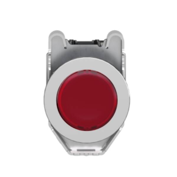 Illuminated push button, Harmony XB4, metal, red flush mounted, 30mm, universal LED, plain lens, 1NO + 1NC, 24V AC DC - Schneider Electric - XB4FW34B5