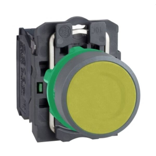 Push button, Harmony XB5, yellow flush pushbutton 1 NO screw clamp cp grey - Schneider Electric - XB5AA51C0