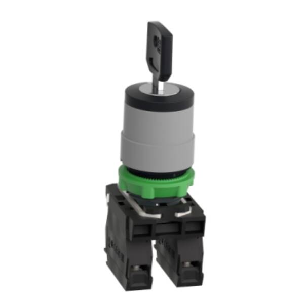 Selector switch, Harmony XB5, key 455 3 pos stay put key release cp grey - Schneider Electric - XB5AG33C0