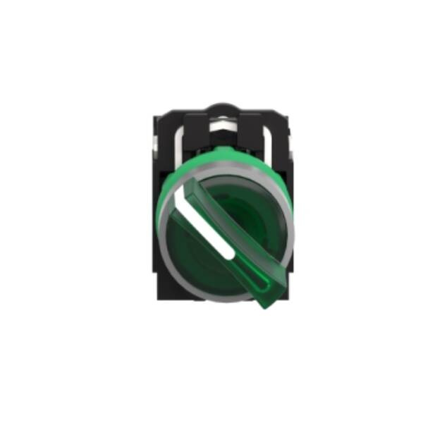 Illuminated selector switch, Harmony XB5, grey bezel, green handle, 22mm, universal LED, 2 positions, 1NO + 1NC, 24V AC DC - Schneider Electric - XB5AK123B5C0