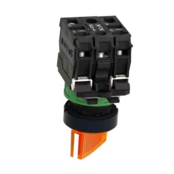 Illuminated selector switch, Harmony XB5, grey plastic, orange handle, 22mm, universal LED, 2 positions, 1NO + 1NC, 24V AC DC - Schneider Electric - XB5AK125B5