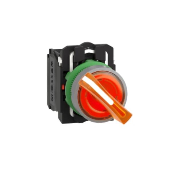 Illuminated selector switch, Harmony XB5, grey bezel, orange handle, 22mm, universal LED, 2 positions, 1NO + 1NC, 230V AC - Schneider Electric - XB5AK125M5C0