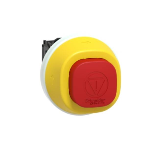 Harmony XB5, Illuminated emergency stop, plastic, Ø22, trigger latching turn to release, white/red LED, 24 V AC/DC, 1 NO + 1 NC - Schneider Electric - XB5AS84W3B5
