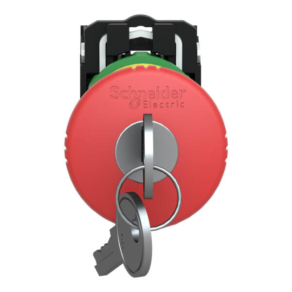 Harmony XB5, Emergency stop switching off, plastic, red mushroom Ø40, Ø22 trigger latching key release, 1 NO + 1 NC - Schneider Electric - XB5AS9445