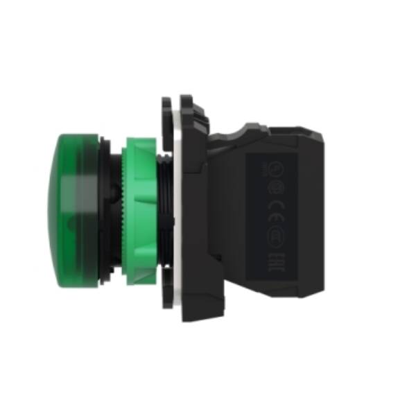 pilot light, Harmony XB5, grey plastic, green, 22mm, universal LED, plain lens, 24V AC DC - Schneider Electric - XB5AVB3