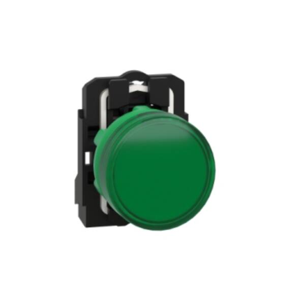 Pilot light, Harmony XB5, grey plastic, green, 22mm, universal LED, plain lens, 230...240V AC - Schneider Electric - XB5AVM3