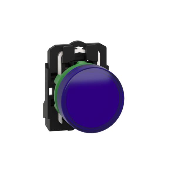 Pilot light, Harmony XB5, grey plastic, blue, 22mm, universal LED, plain lens, 230...240V AC - Schneider Electric - XB5AVM6