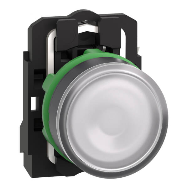 Illuminated push button, Harmony XB5, plastic, white flush, 22mm, universal LED, plain lens, 1NO, 24V AC DC - Schneider Electric - XB5AW31B1
