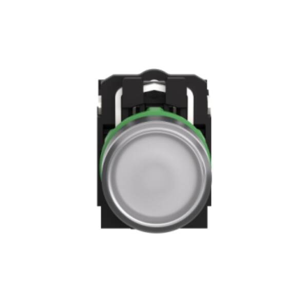 Illuminated push button, Harmony XB5, plastic, white flush, 22mm, universal LED, plain lens, 1NO + 1NC, 24V AC DC - Schneider Electric - XB5AW31B5