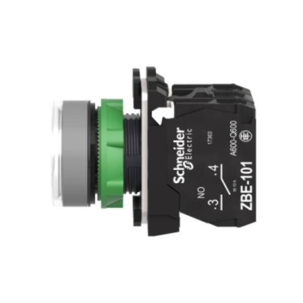 Illuminated push button, Harmony XB5, grey bezel, white flush, 22mm, universal LED, plain lens, 1NO + 1NC, 120V - Schneider Electric - XB5AW31G5C0