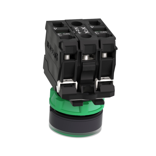 Illuminated push button, Harmony XB5, plastic, green flush, 22mm, universal LED, plain lens, 2NO, 24V AC DC - Schneider Electric - XB5AW33B3