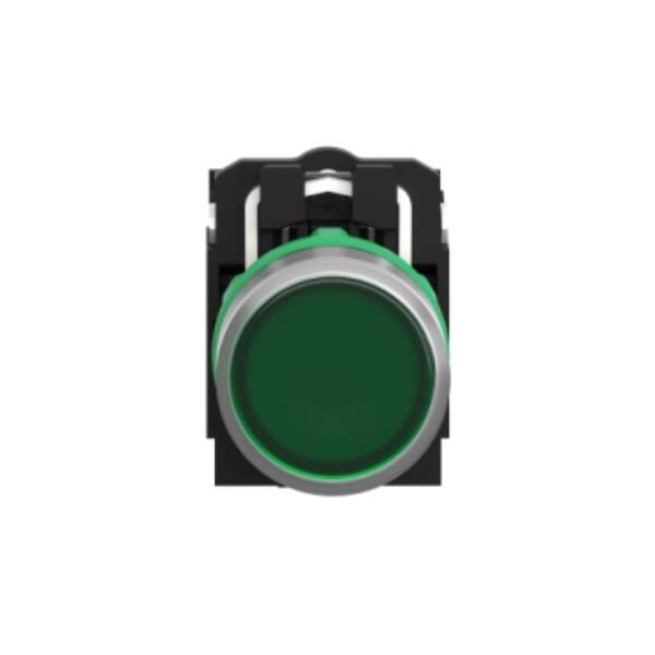 Illuminated push button, Harmony XB5, grey bezel, green flush, 22mm, universal LED, spring return, 1NO + 1NC, 24V AC - Schneider Electric - XB5AW33B5C0